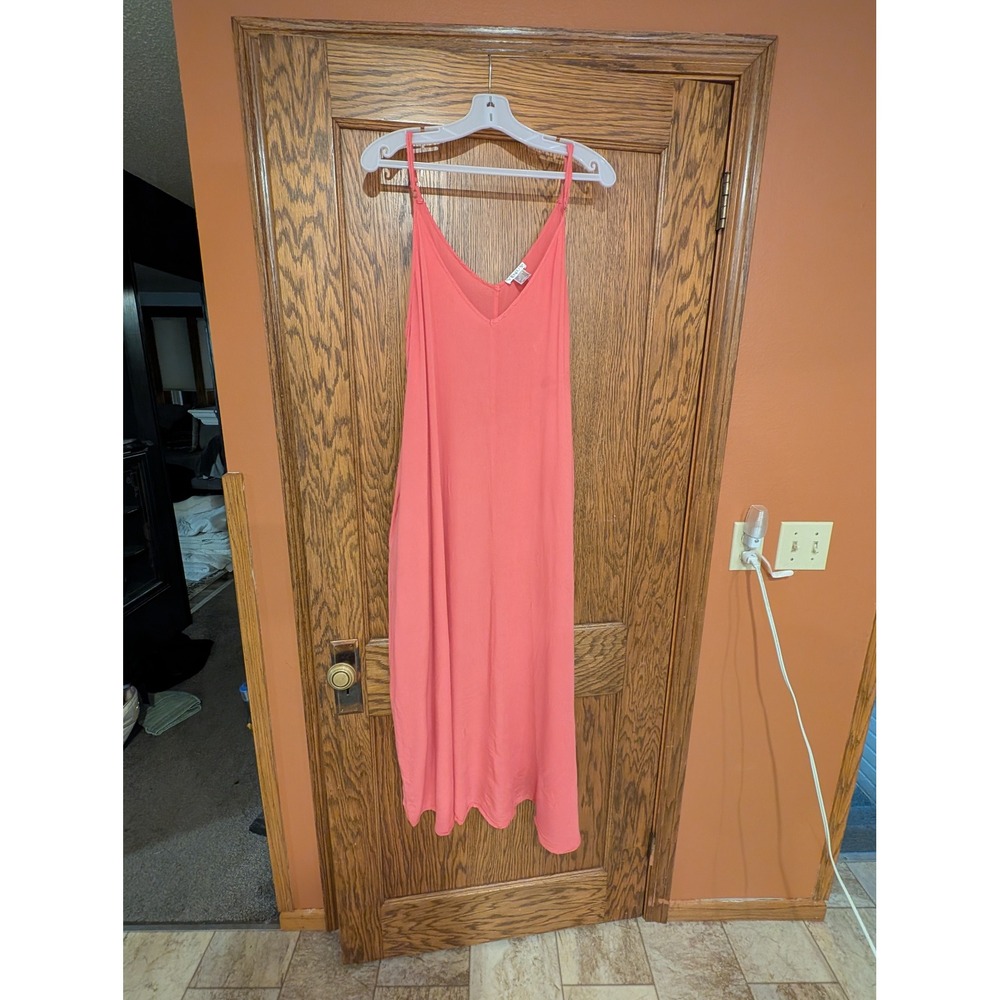Venus Coral Pink V-Neck Maxi Dress XL Adjustable Straps Pockets Summer Casual
